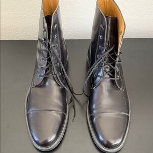 Ferragamo Black Leather Captoe Men's Boots